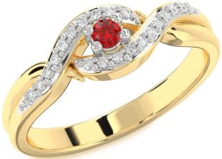 Diamond Ruby Platinum & Yellow Gold Knot Round Pave Promise Ring