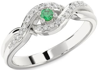 Diamond Emerald Platinum Knot Round Pave Promise Ring