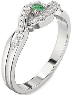 Diamond Emerald Platinum Knot Round Pave Promise Ring