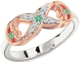 Diamond Emerald Platinum & Rose Gold Infinity Ring