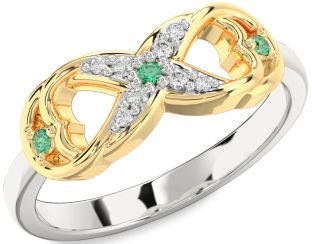 Diamond Emerald Platinum & Yellow Gold Infinity Ring