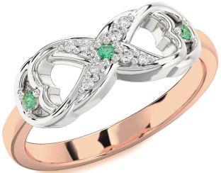 Diamond Emerald Platinum & Rose Gold Infinity Ring