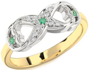 Diamond Emerald Platinum & Yellow Gold Infinity Ring
