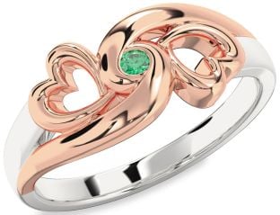 Emerald Platinum & Rose Gold Infinity Heart Promise Ring