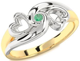 Emerald Platinum & Yellow Gold Infinity Heart Promise Ring