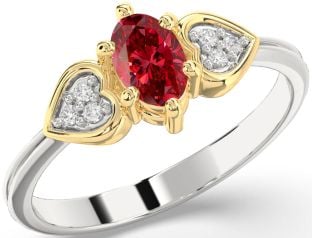 Diamond Ruby Silver & 10K gold Heart Engagement Ring