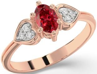 Diamond Ruby Rose Gold Heart Engagement Ring