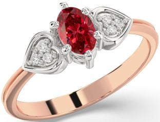 Diamond Ruby White Rose Gold Heart Engagement Ring