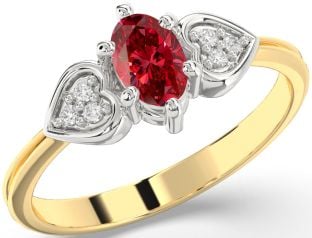Diamond Ruby Platinum & Yellow Gold Heart Engagement Ring