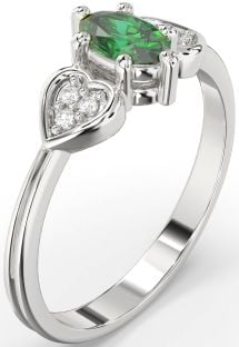 Diamond Emerald Platinum Heart Engagement Ring
