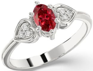 Diamond Ruby Platinum Heart Engagement Ring