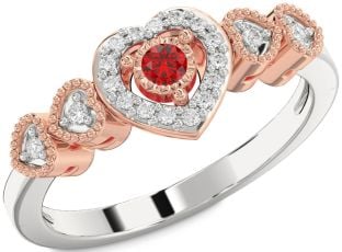 Diamond Ruby Silver & 10K Rose Gold Heart Promise Ring