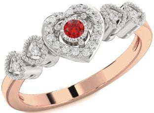 Diamond Ruby White Rose Gold Heart Promise Ring