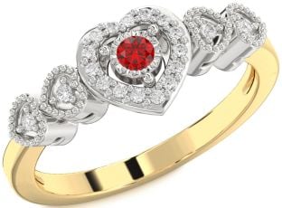 Diamond Ruby Platinum & Yellow Gold Heart Promise Ring