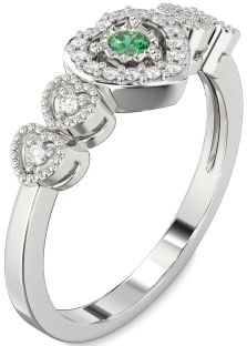 Diamond Emerald Platinum Heart Promise Ring