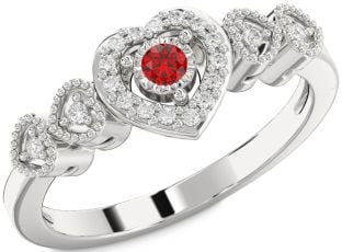 Diamond Ruby Platinum Heart Promise Ring