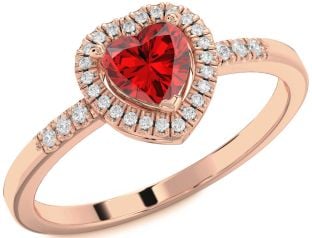 Diamond Ruby Rose Gold Heart Halo Engagement Ring