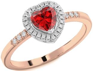 Diamond Ruby White Rose Gold Heart Halo Engagement Ring
