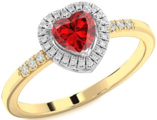 Diamond Ruby Platinum & Yellow Gold Heart Halo Engagement Ring