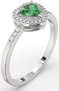 Diamond Emerald Platinum Heart Halo Engagement Ring