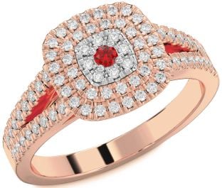 Diamond Ruby Platinum & Rose Gold Halo Round Pave Promise Ring