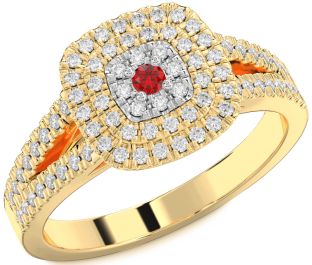 Diamond Ruby Platinum & Yellow Gold Halo Round Pave Promise Ring