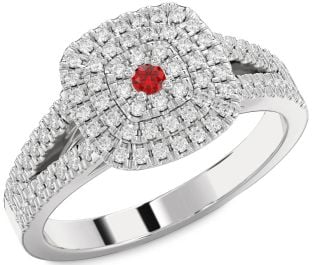 Diamond Ruby Platinum Halo Round Pave Promise Ring