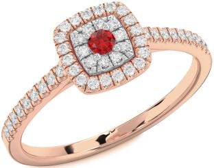 Diamond Ruby Platinum & Rose Gold Halo Round Pave Promise Ring