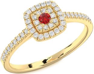 Diamond Ruby Gold Halo Round Pave Promise Ring