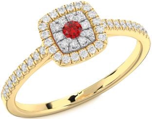 Diamond Ruby Platinum & Yellow Gold Halo Round Pave Promise Ring