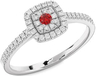 Diamond Ruby Platinum Halo Round Pave Promise Ring