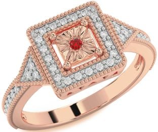 Diamond Ruby Rose Gold Halo Round Promise Ring