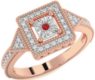 Diamond Ruby Platinum & Rose Gold Halo Round Promise Ring