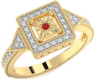 Diamond Ruby Gold Halo Round Promise Ring