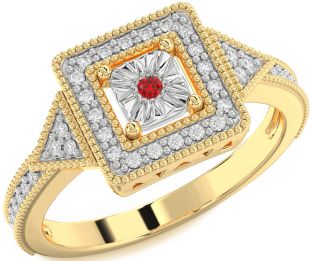 Diamond Ruby Platinum & Yellow Gold Halo Round Promise Ring