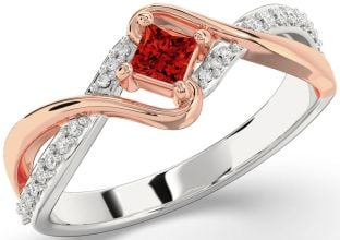 Diamond Ruby Platinum & Rose Gold Princess Promise Ring