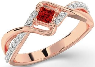 Diamond Ruby Rose Gold Princess Promise Ring