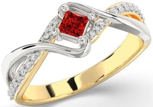 Diamond Ruby Platinum & Yellow Gold Princess Promise Ring