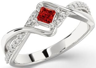Diamond Ruby Platinum Princess Promise Ring
