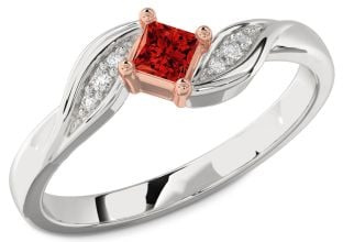 Diamond Ruby Platinum & Rose Gold Princess Promise Ring