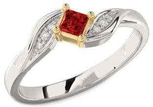Diamond Ruby Platinum & Yellow Gold Princess Promise Ring
