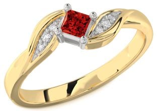 Diamond Ruby Platinum & Yellow Gold Princess Promise Ring
