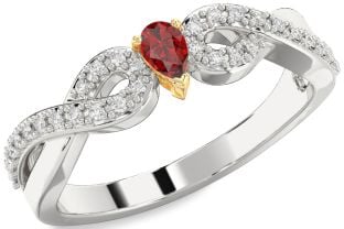 Diamond Ruby Platinum & Yellow Gold Infinity Pear Promise Ring
