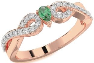 Diamond Emerald Rose Gold Infinity Pear Promise Ring