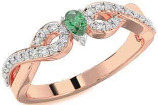 Diamond Emerald Platinum & Rose Gold Infinity Pear Promise Ring