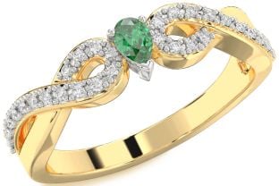Diamond Emerald Platinum & Yellow Gold Infinity Pear Promise Ring