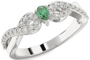 Diamond Emerald Platinum Infinity Pear Promise Ring