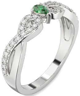 Diamond Emerald Platinum Infinity Pear Promise Ring