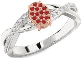 Diamond Ruby Platinum & Rose Gold Knot Round Promise Ring