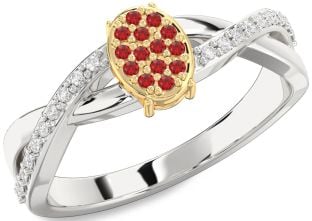 Diamond Ruby Platinum & Yellow Gold Knot Round Promise Ring